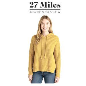 27 Miles Malibu Chartreuse Lightweight Hooded Knit Sweater Boho Oversized M L
